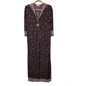 ACE Fashion Womens Maxi Dress Size L Bead Embellished 3/4 Sleeve Stretch Paisley